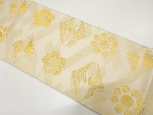 JAPANESE KIMONO / ANTIQUE FACING CRANES / TWISTED PLUM BLOSSOMS / FAN